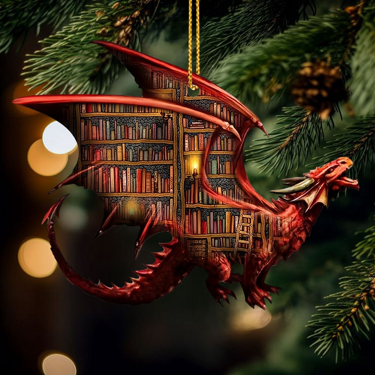 Red Flying Dragon Book Ornament - Unique Book Lover Gift