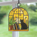 Load image into Gallery viewer, Black Cat And Book Ornament Suncatcher Window Hanging, Book Lover Gift, Bookish Ornament
