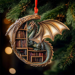 Load image into Gallery viewer, Enchanted Dragon Book Christmas Ornament, Book Lover Gift, Bookworm Gifts
