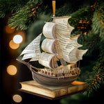 Load image into Gallery viewer, Ship of Knowledge Christmas Ornament, Book Lover Gift, Bookworm Gifts
