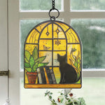 Load image into Gallery viewer, Black Cat And Book Ornament Suncatcher Window Hanging, Book Lover Gift, Bookish Ornament
