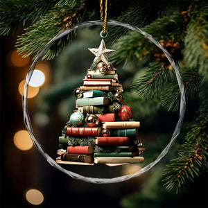 Christmas Book Tree Crystal Ornament - Perfect Gift For Book Lovers