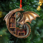 Load image into Gallery viewer, Enchanted Dragon Book Christmas Ornament, Book Lover Gift, Bookworm Gifts
