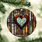 Load image into Gallery viewer, Heart Bookshelf Ceramic Christmas Ornament - Unique Book Lover Gift
