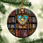 Load image into Gallery viewer, Heart Bookshelf Ceramic Christmas Ornament - Unique Book Lover Gift
